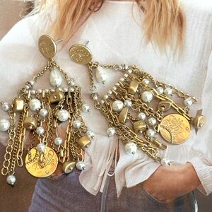 Gold and Pearl Dangle Earrings